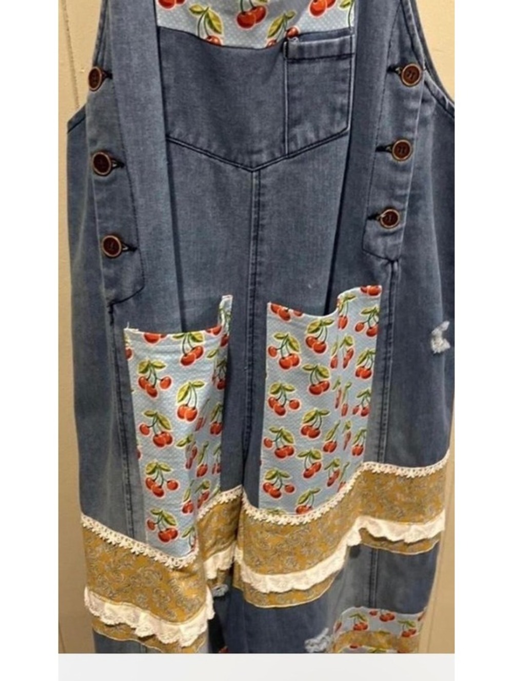 cherry patchwork women’s coveralls - Picture 4 of 5